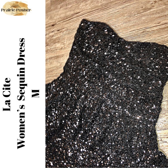 La Cite Dress, Women’s Medium, Black Sequin, NWOT, PrairieposherCA - Picture 3 of 3